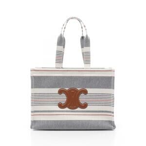 Celine Cabas Triomphe Tote Bag Canvas Leather White Navy Blue Red